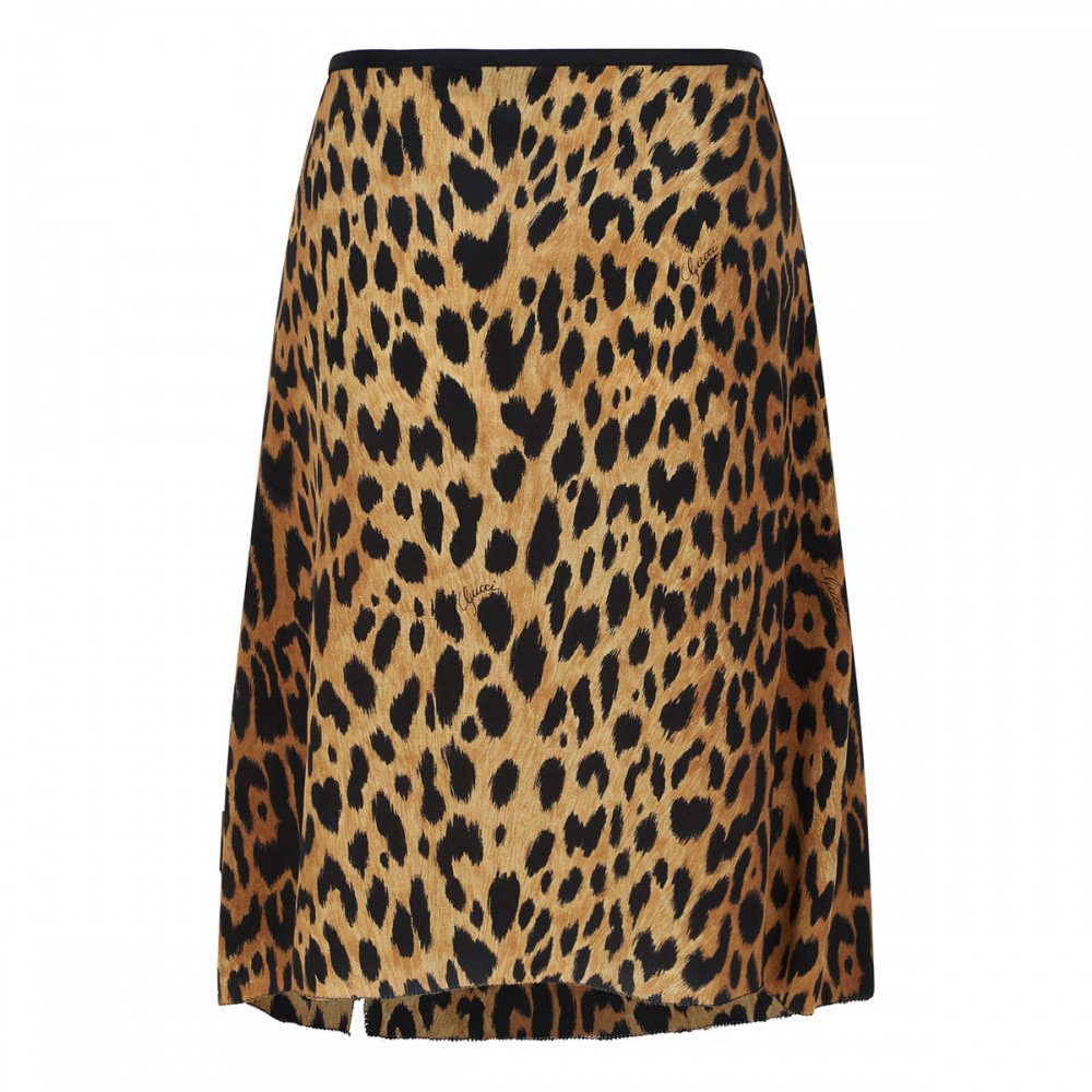 Leopard silk crêpe de chine skirt