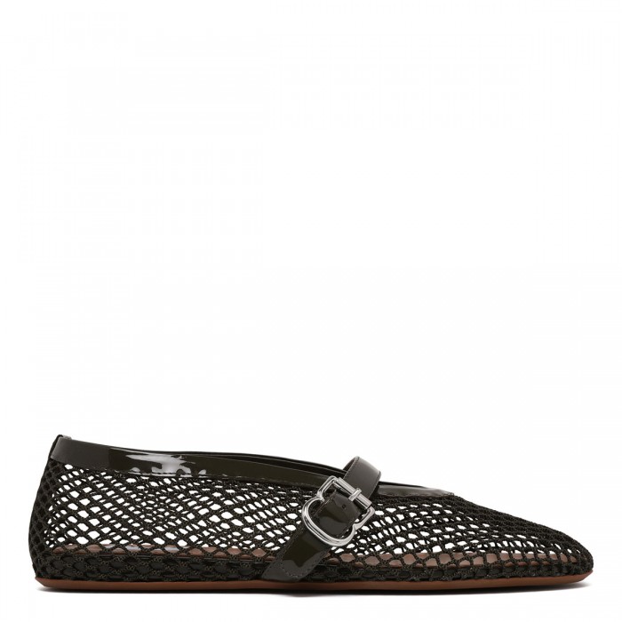 Fishnet patent leather ballerinas