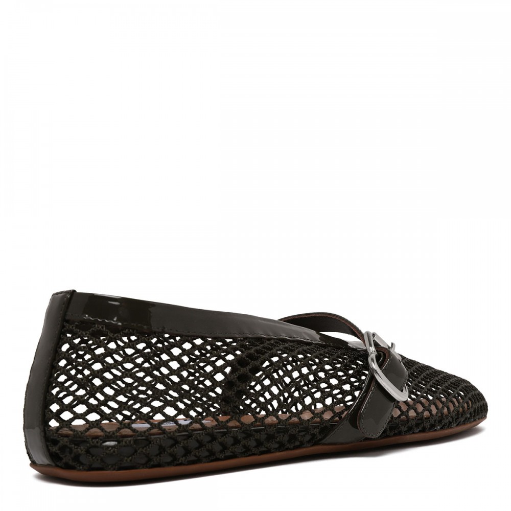 Fishnet patent leather ballerinas