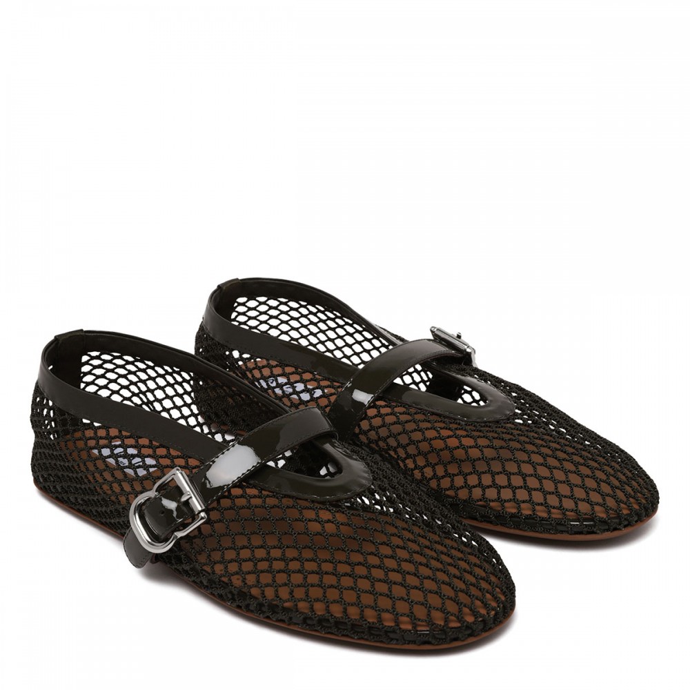 Fishnet patent leather ballerinas