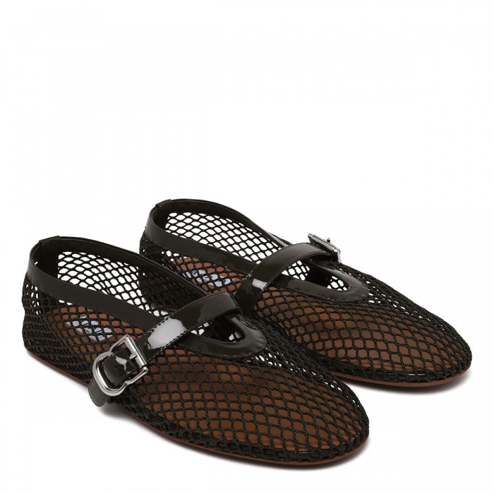 Fishnet patent leather ballerinas