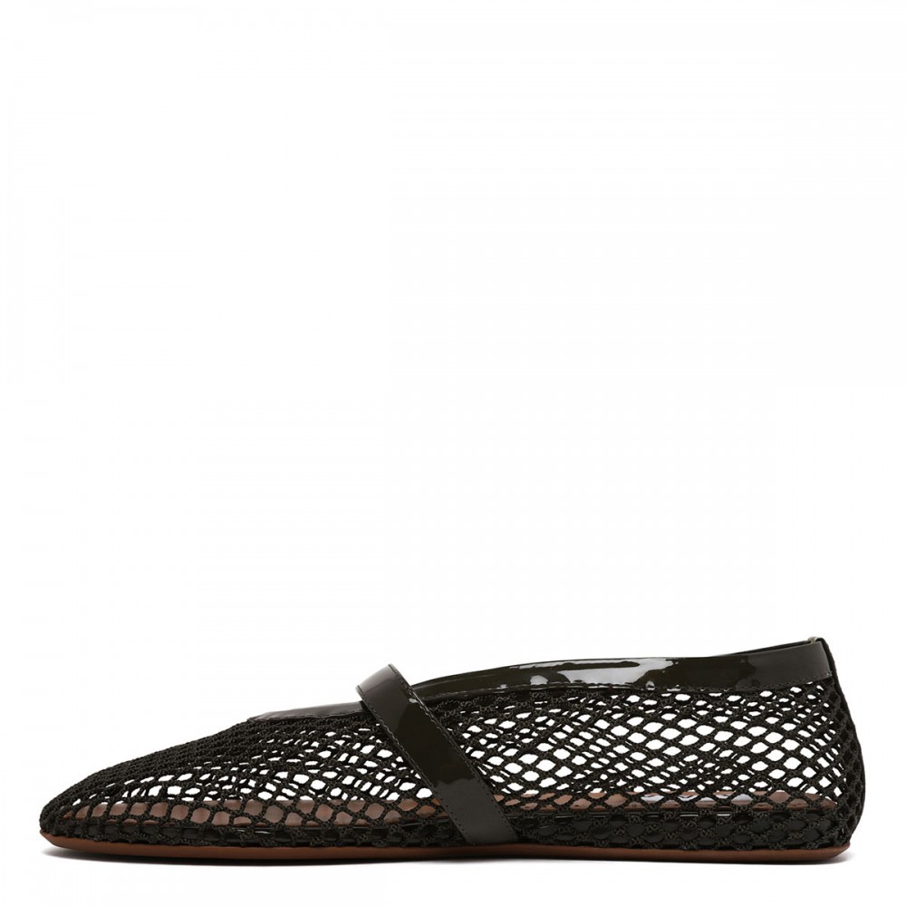 Fishnet patent leather ballerinas