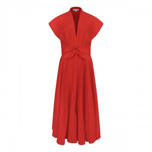 Linen-blend belted dress