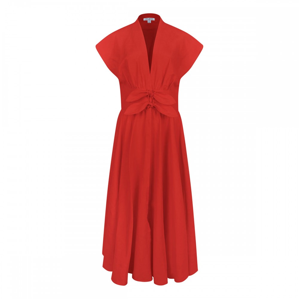 Linen-blend belted dress