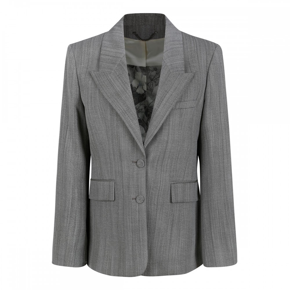 Gray pinstripe wool blend blazer