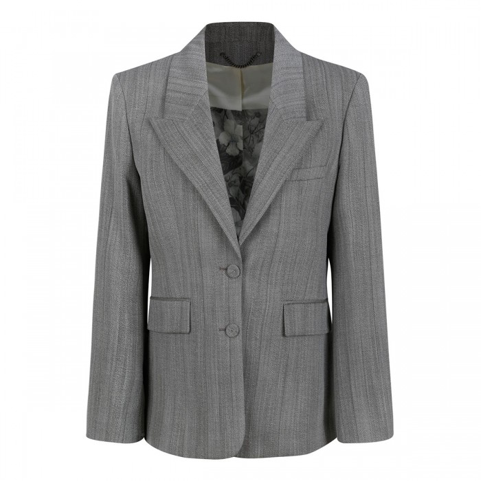 Gray pinstripe wool blend blazer