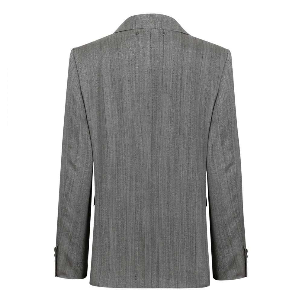 Gray pinstripe wool blend blazer