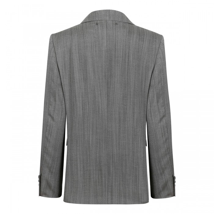Gray pinstripe wool blend blazer
