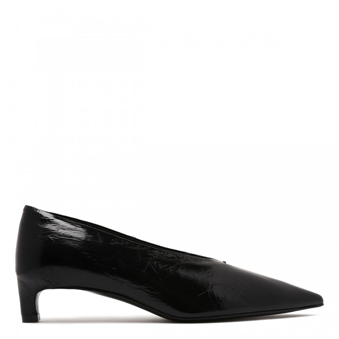 Black leather pumps