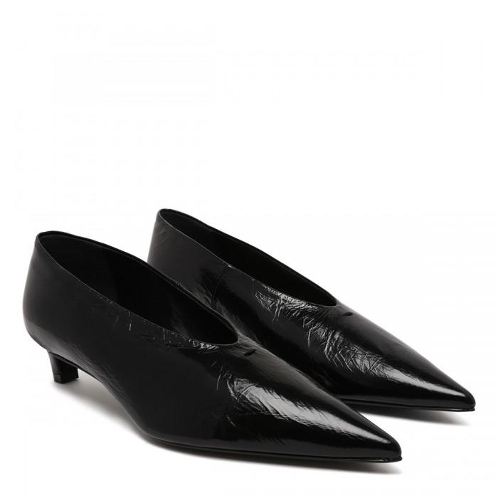 Black leather pumps