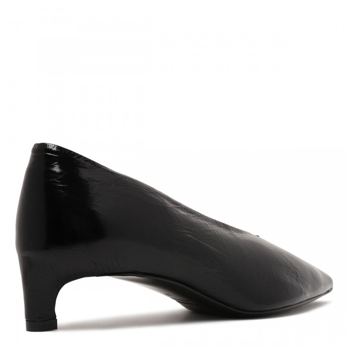 Black leather pumps