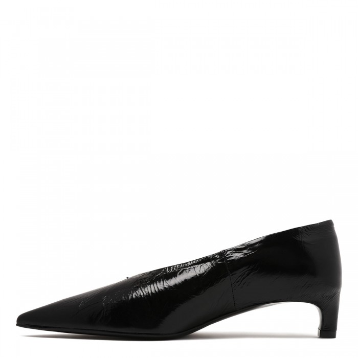 Black leather pumps