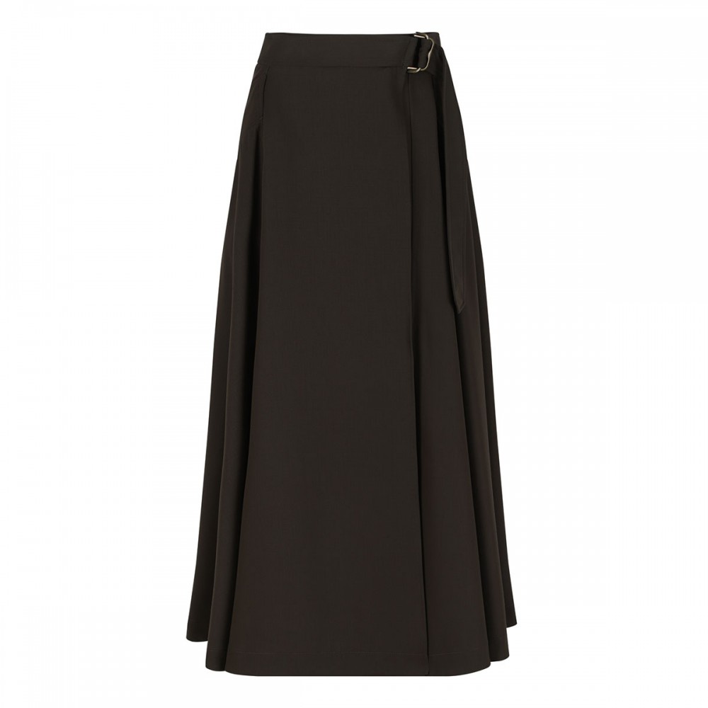 Wool twill midi skirt