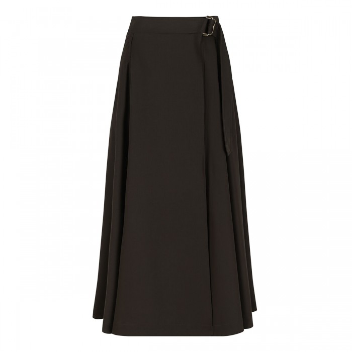 Wool twill midi skirt