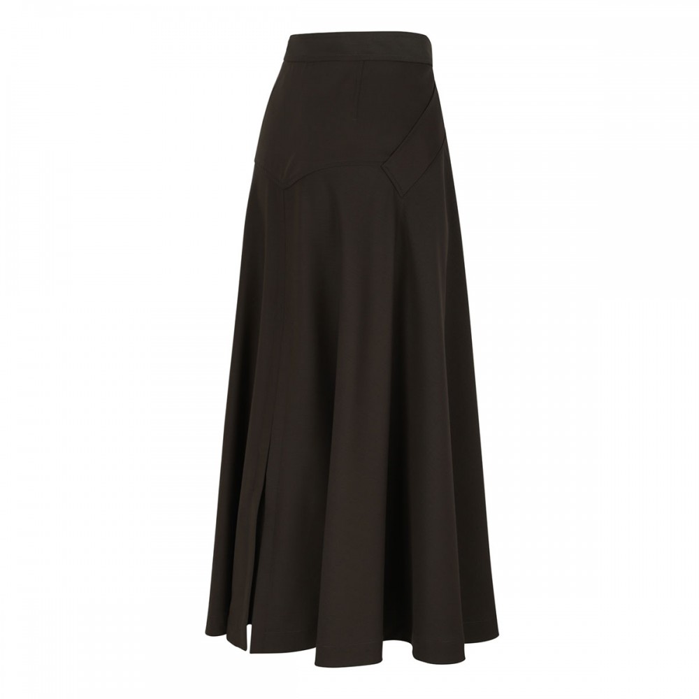 Wool twill midi skirt
