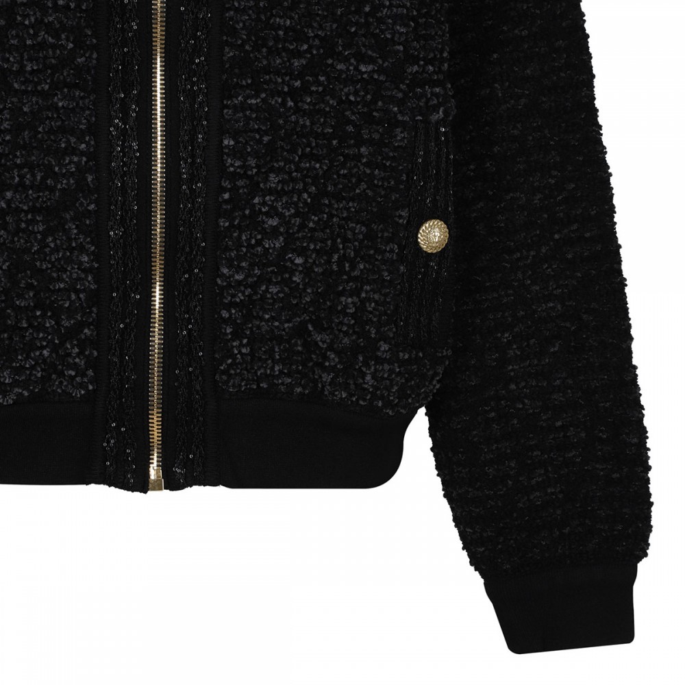Quilted fluffy tweed bomber