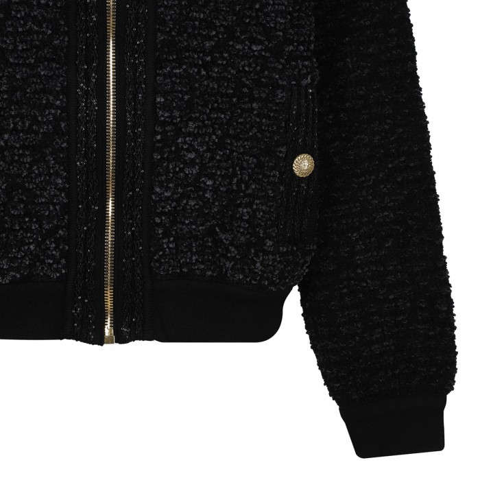 Quilted fluffy tweed bomber