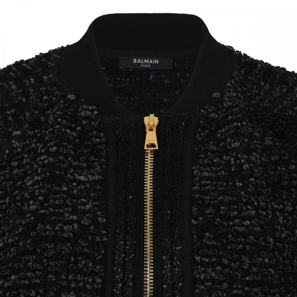 Quilted fluffy tweed bomber