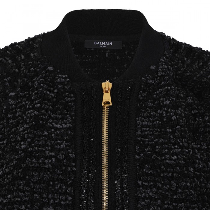 Quilted fluffy tweed bomber