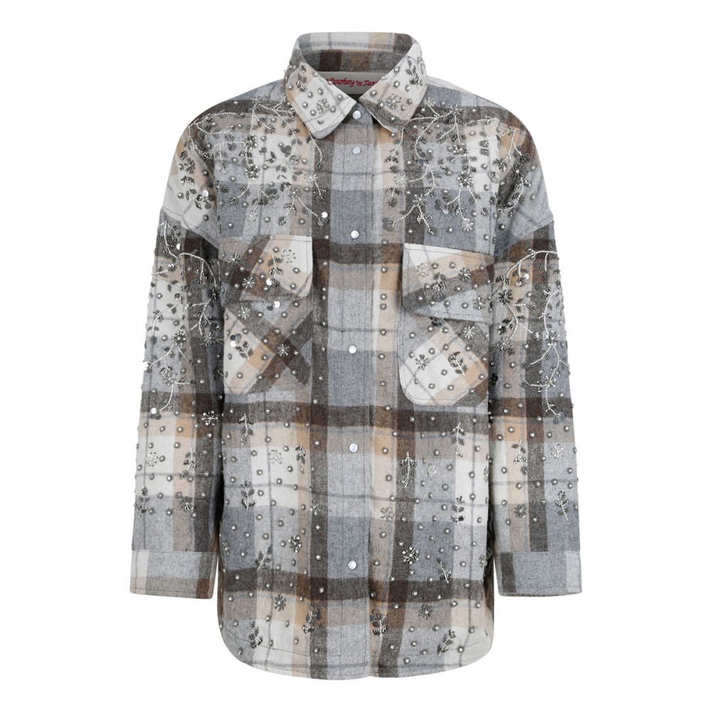 Crystal embroideries flannel overshirt