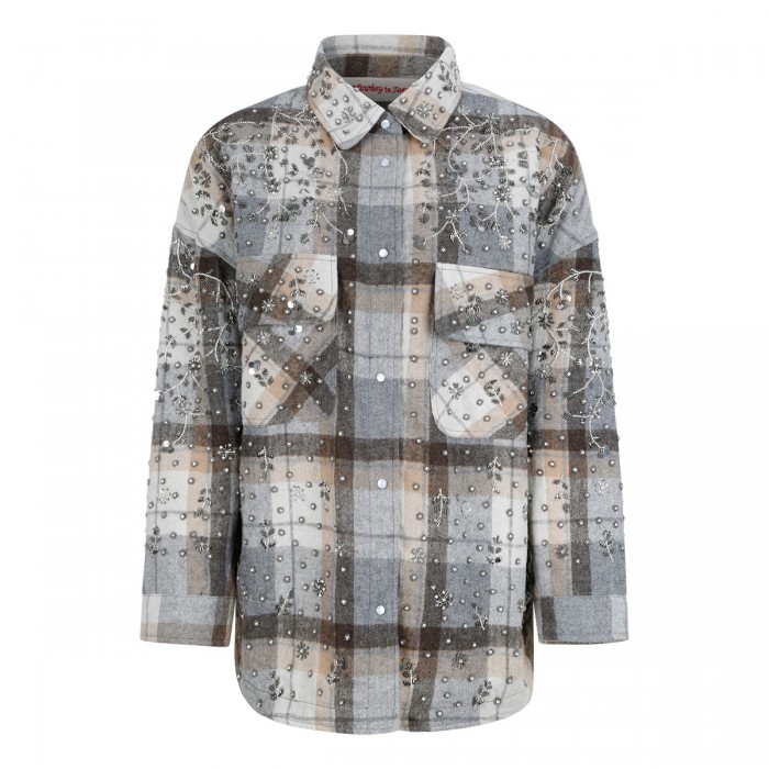 Crystal embroideries flannel overshirt