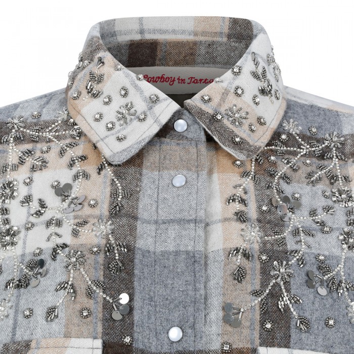 Crystal embroideries flannel overshirt