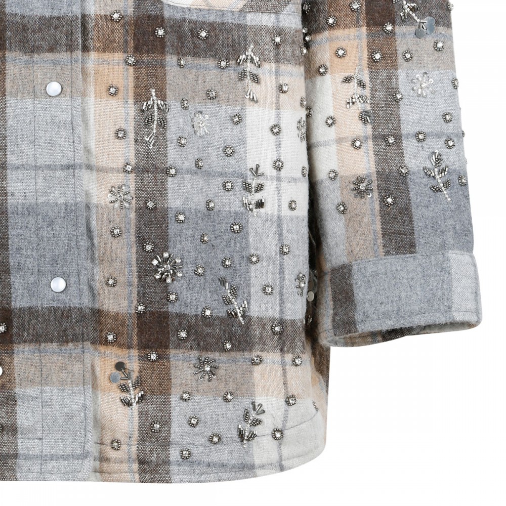 Crystal embroideries flannel overshirt