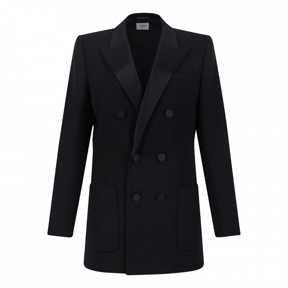 Black grain de poudre wool blazer