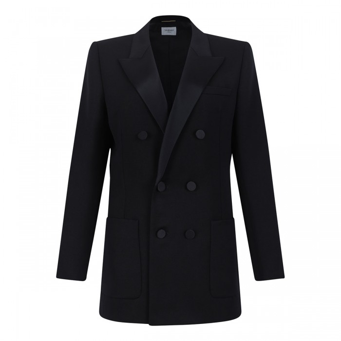 Black grain de poudre wool blazer