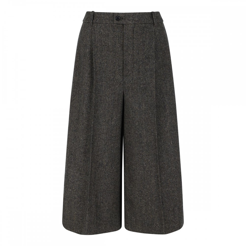 Herringbone wool culotte pants