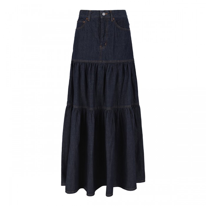 Denim long ruffled skirt