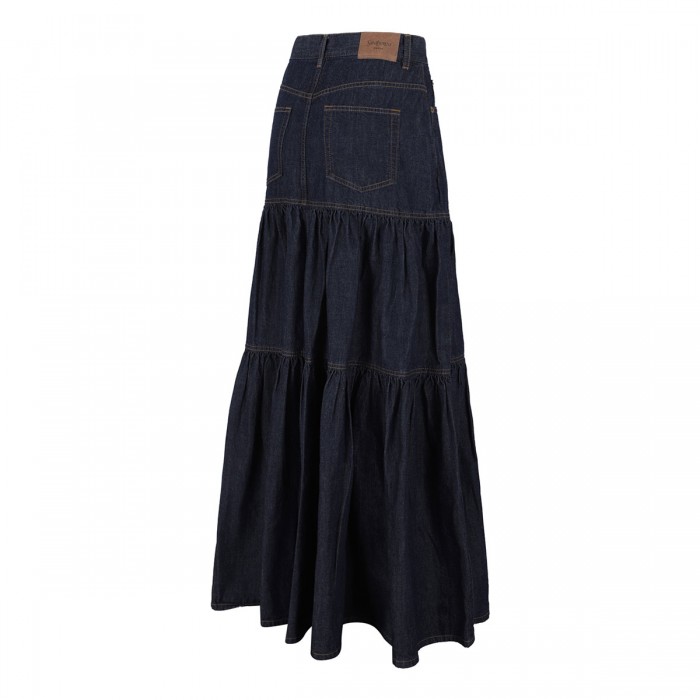 Denim long ruffled skirt