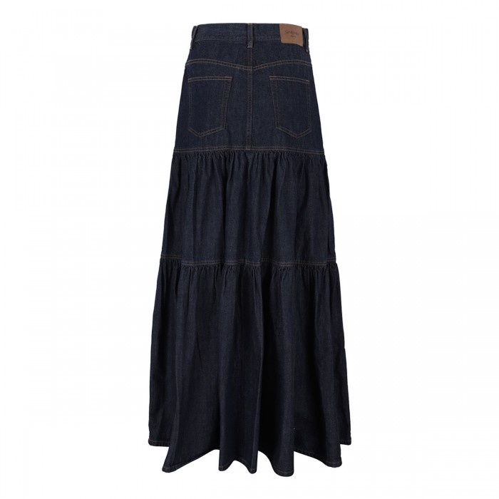 Denim long ruffled skirt