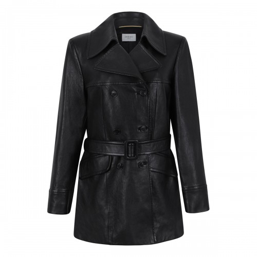 Belted leather jacket