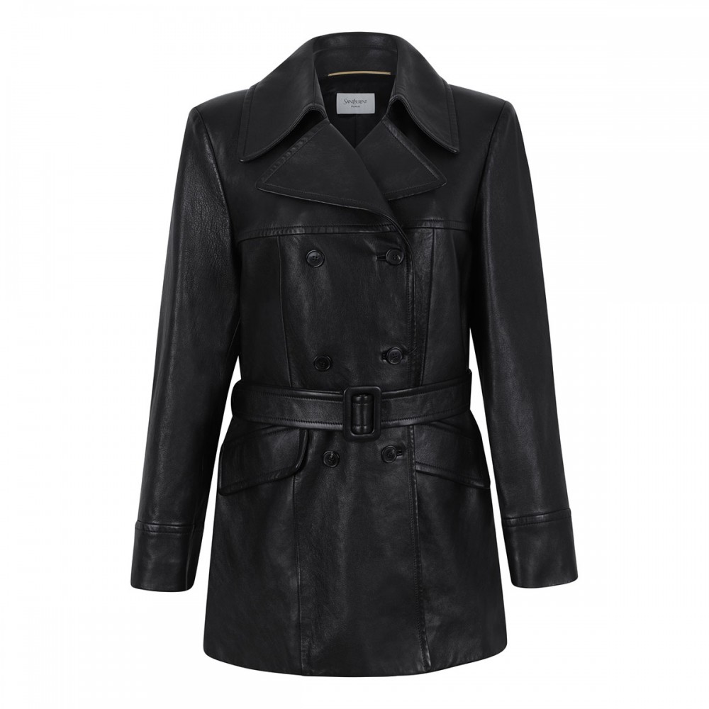 Belted leather jacket