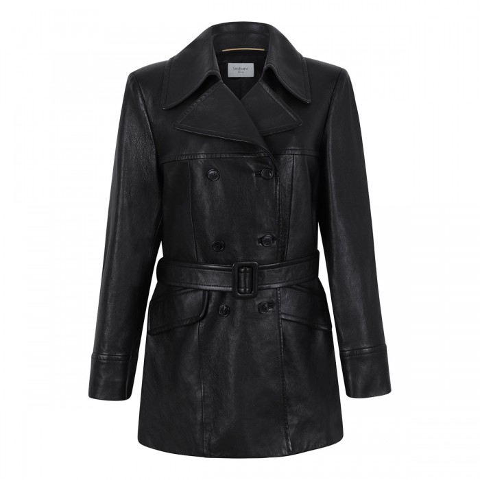 Belted leather jacket