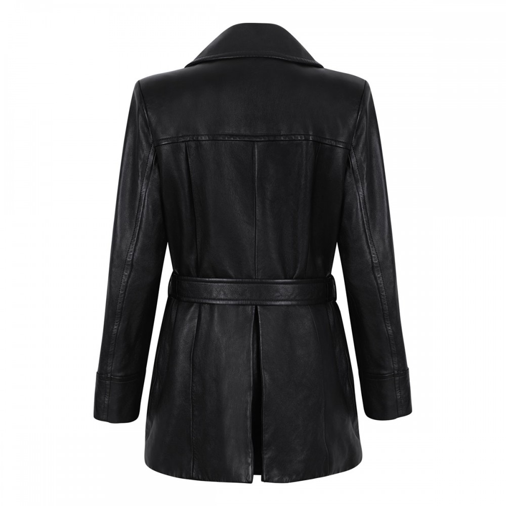 Belted leather jacket