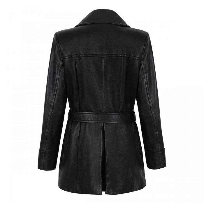 Belted leather jacket