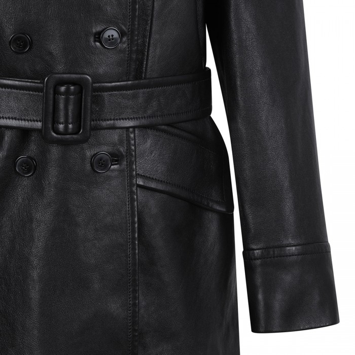 Belted leather jacket