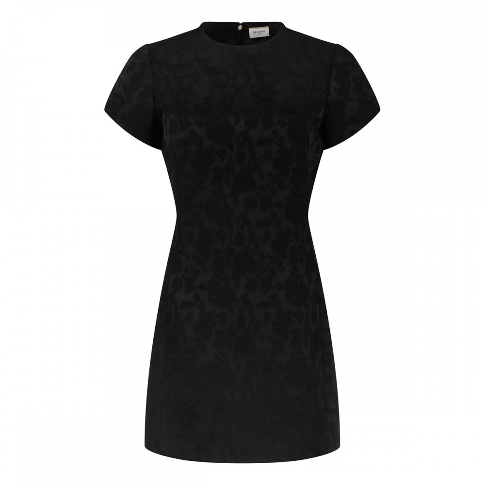 Black floral jacquard satin mini dress