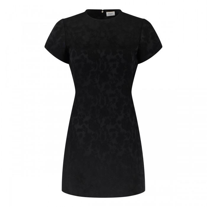 Black floral jacquard satin mini dress