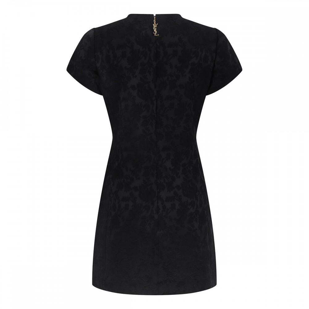 Black floral jacquard satin mini dress