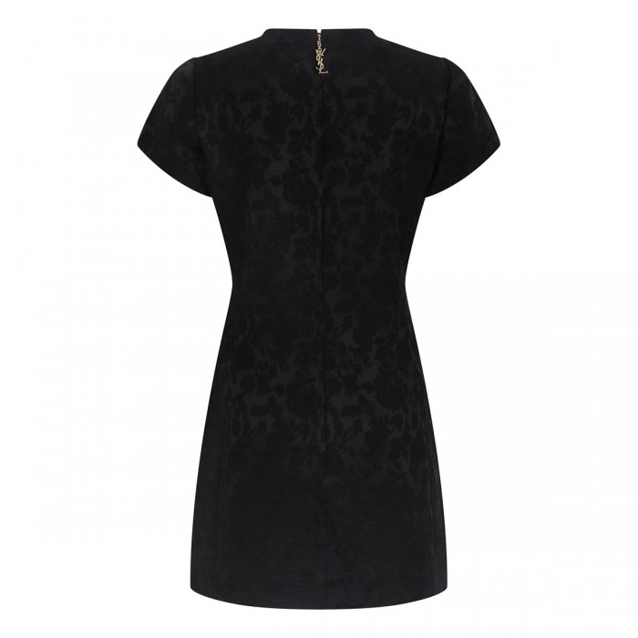 Black floral jacquard satin mini dress
