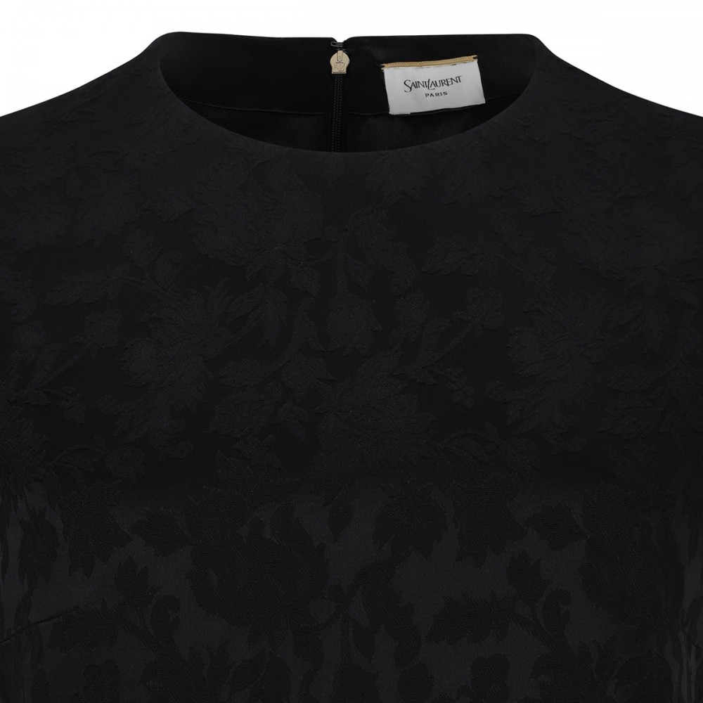 Black floral jacquard satin mini dress