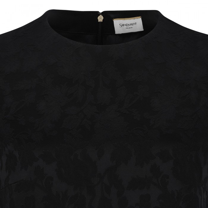 Black floral jacquard satin mini dress