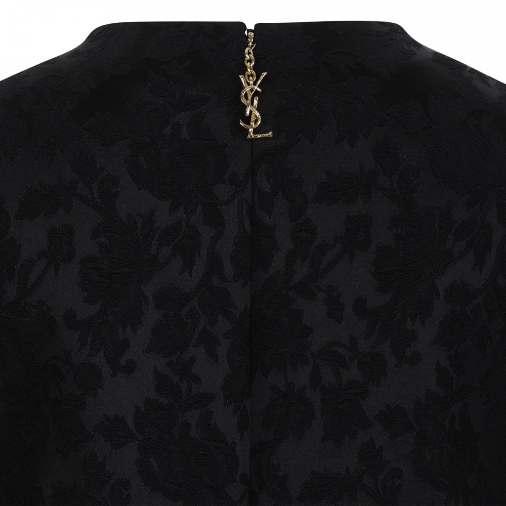 Black floral jacquard satin mini dress