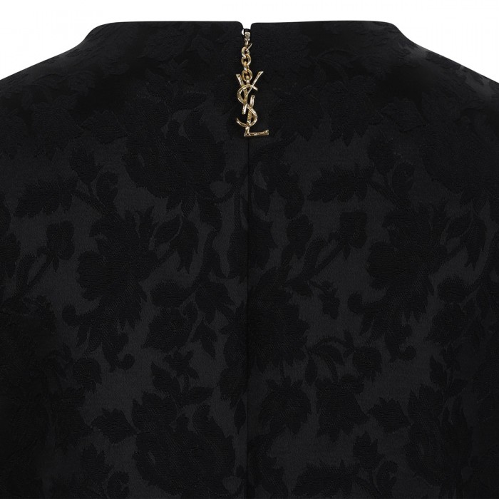 Black floral jacquard satin mini dress