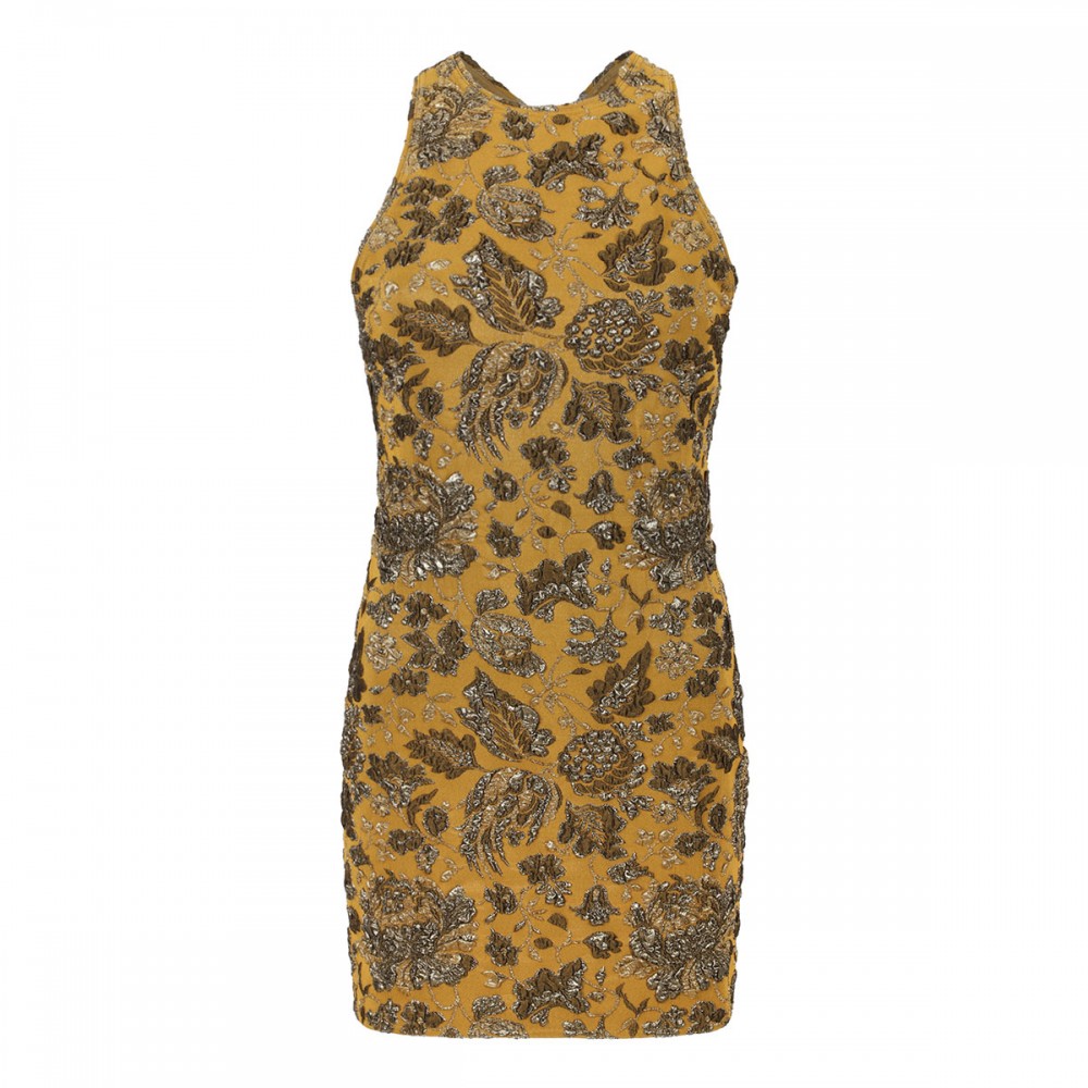 Stretch brocade mini dress