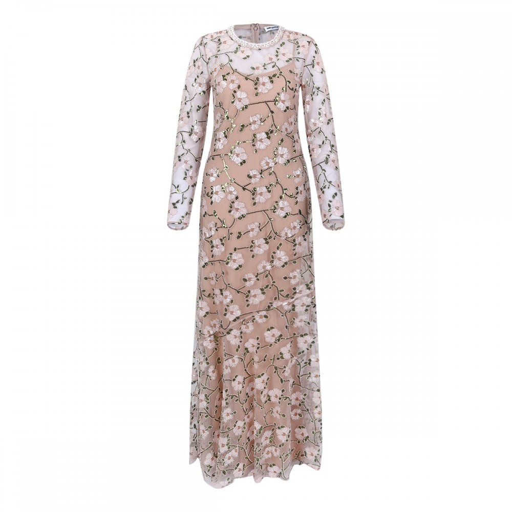 Pink floral sequin maxi dress