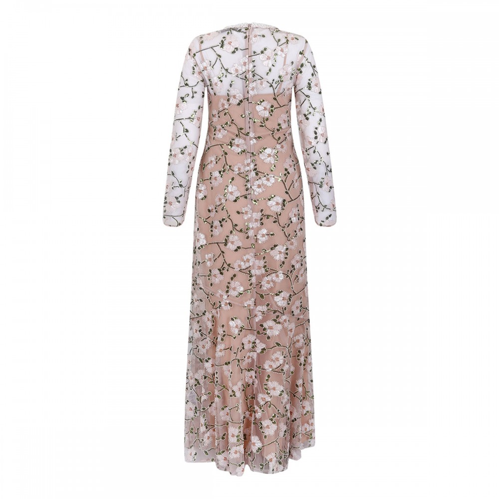 Pink floral sequin maxi dress